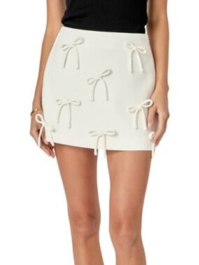 English Factory Cream Mini Skirt with Bow Appliqués